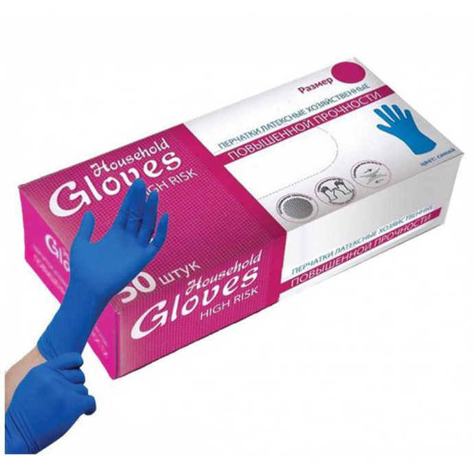 Перчатки Household Gloves, латексные High Risk, синие,  XL 250/25 n(13 гр)