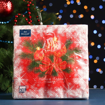 Салфетки Art Bouquet "Новогодние шары на красном" 33х33 ,3 слоя .20л /вл.12