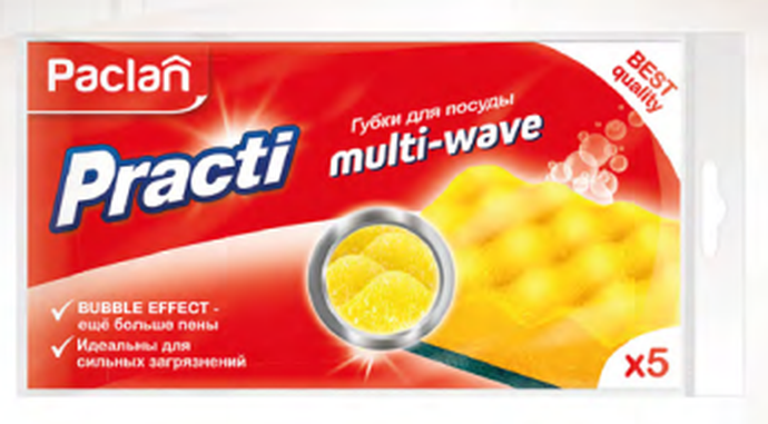 PACLAN PRACTI MULTI-WAVE ГУБКИ ДЛЯ ПОСУДЫ, 5ШТ