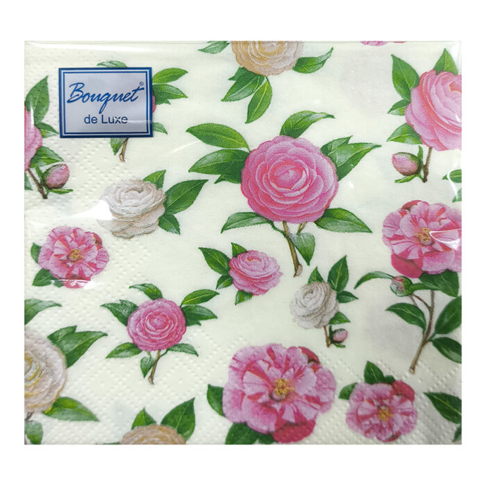 Салфетки бумажные декоративные Bouquet de Luxe 24х24 3 слоя 25л "Нежные розы" /15