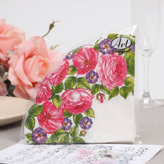 Салфетки Art Bouquet RONDO  "Розы" 3 сл.12л/вл.15