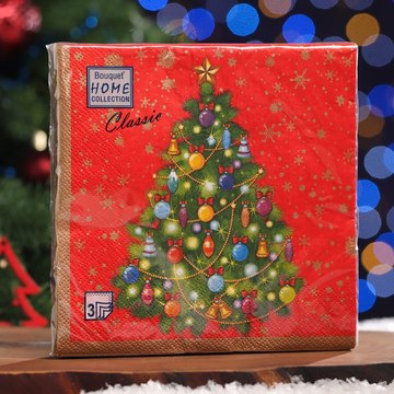 Салфетки 20л, Bouquet Home Collection Classic, 3хсл., "Новогодняя ель на красном"/12