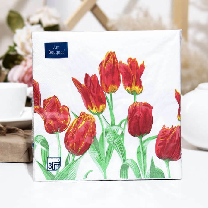 Салфетки Art Bouquet  "Тюльпан красная леди" 33х33 , 3 слоя .20л/вл.12