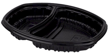 Контейнер овальный 800 мл, 257*202*37 мм, 2-х секционный черный ПП