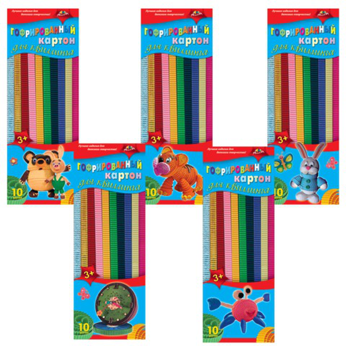 Картон цветной для квиллинга ГОФРИРОВАННЫЙ, 10 цв 60 полосок