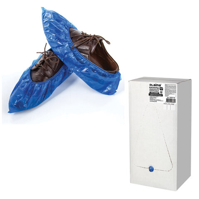 Бахилы КОМПЛЕКТ 600 шт. (300 пар), СВЕРХПРОЧНЫЕ, двойная резинка, 40х14 см, 100 мкм, 10 г, LAIMA