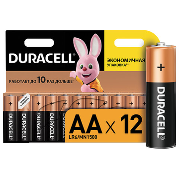 Батарейки 12 шт DURACELL Basic, FF (LR06,15A), алкалиновые, пальчиковые