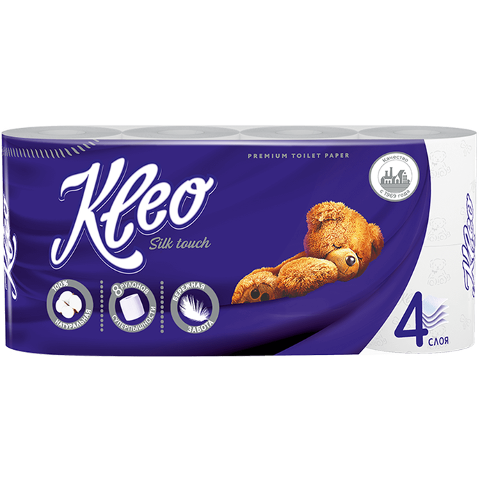 Т.бумага  "Kleo" Silk touch 4-сл. 8 рул./вл.6 С260