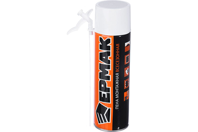 ЕРМАК Пена монтажная 650мл всесезонная 330гр, трубка, выход пены до 15л.