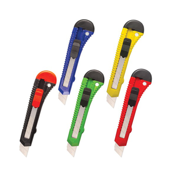 Нож канцелярский 18 мм STAFF Basic фиксатор, цвет корпуса ассорти, упак.с европодвесом