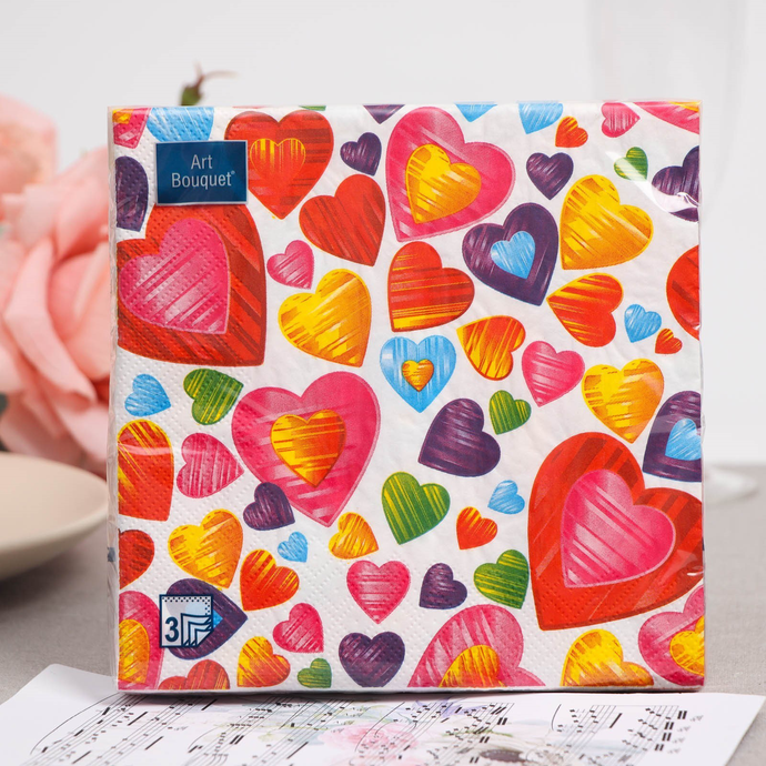 Салфетки Art Bouquet  "Калейдоскоп сердец" 33х33 , 3 слоя .20л/вл.12