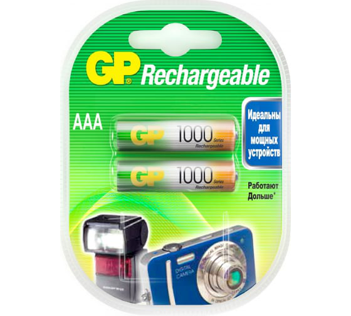 Батарейки аккумуляторные GP,ААА,Ni-Mh,1000mAh КОМПЛЕКТ 2шт