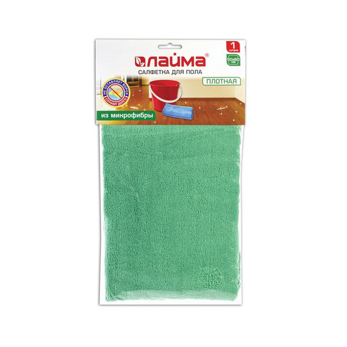 Тряпка для мытья пола из микрофибры, СУПЕР ПЛОТНАЯ, 50х60 см, зеленая, LAIMA