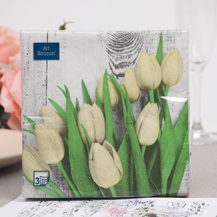 Салфетки Art Bouquet  "Белые тюльпаны" 33х33 , 3 слоя .20л/вл.12