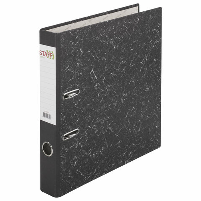 Папка-регистратор с мраморным покрытием, 50 мм, без уголка, черный корешок