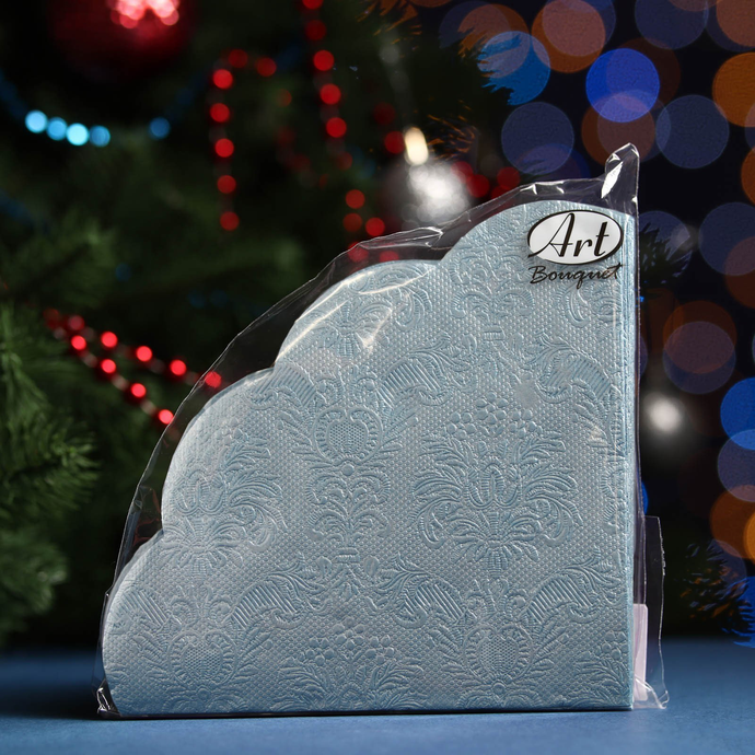 Салфетки Ф32см, 3 слоя, 12л Art Bouquet Rondo Барокко Перламутровый blue Серебро/15