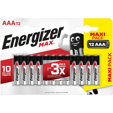 Батарейка Energizer  Max ААА (LR03, 24А), алкал. мизинчик, к-т 12 шт