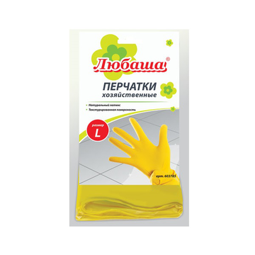 Перчатки хоз.латексные ЛЮБАША ЭКОНОМ, МНОГОРАЗОВЫЕ, х/б напыление, размер L (большой), 603785