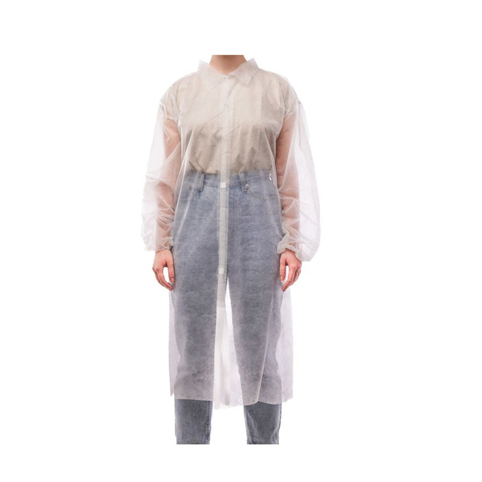 Халат посетителя белый на липучке, рукав на резинке XL (уп. 10 шт.)