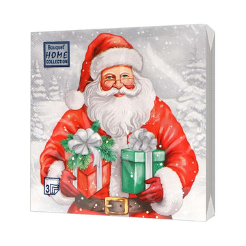 Салфетки бумажные декоративные 20л, Bouquet Home Collection Classic, 3хсл., "Дедушка Мороз с подарк