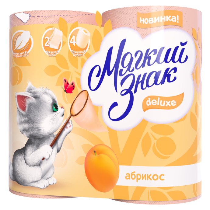 Туалетная бумага Мягкий знак Deluxe Абрикос 2-сл. 4 рул./вл.24 С78