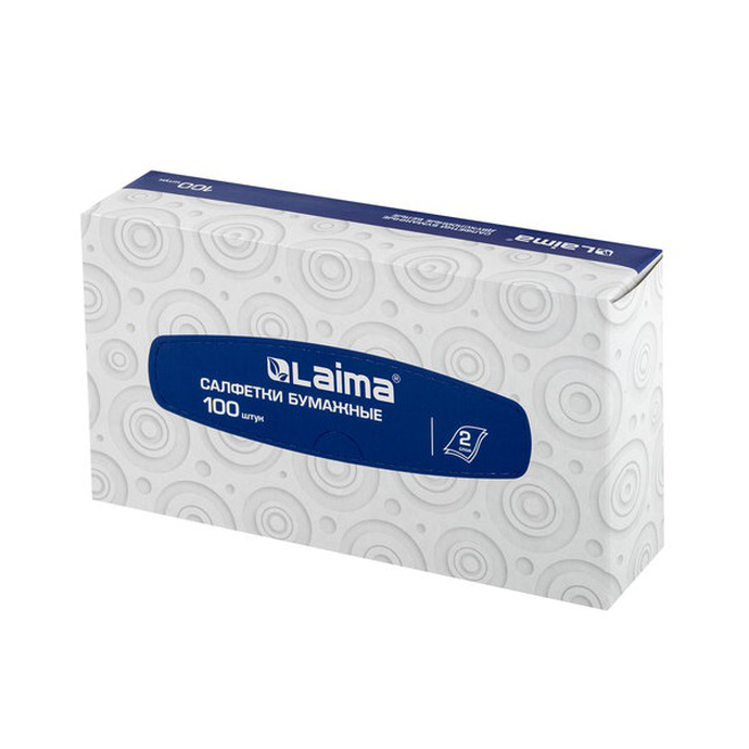 Салфетки косметические 100 штук в картонном боксе, 2-слойные, LAIMA/ЛАЙМА, 20х20 см