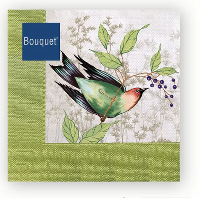 Салфетки бумажные декоративные 33*33, 3сл, 20шт Bouquet "Рисунок с птицами"/12