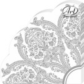 Салфетки бумажные декоративные Ф32см, 3 слоя, 12л Art Bouquet Rondo "Royal (серебро) на белом", 3-сл