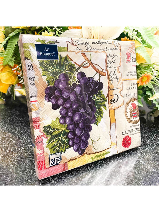 Салфетки бумажные декоративные Art Bouquet 33*33, 3хсл, 20шт. "Виноград" /12
