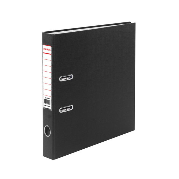 Папка-регистратор BRAUBERG с покрытием из ПВХ, 50 мм, черная (удвоенный срок службы)