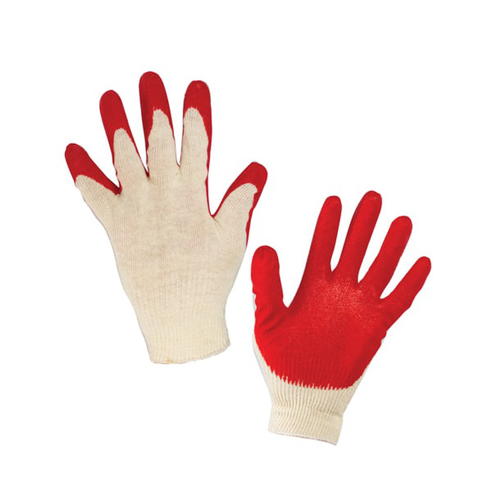 Перчатки хлопчатобумажные, износостойкие ОДИНАРНЫЙ латексный облив, 13 класс, КОМПЛЕКТ 5 ПАР, LAIMA