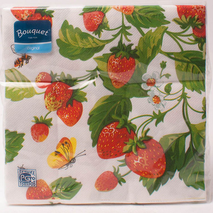 Салфетки Art Bouquet  "Земляника" 33х33 , 3 слоя .20л/вл.12