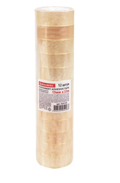 Клейкие ленты 19 мм х 33 м канцелярские BRAUBERG, комплект 12 шт., прозрачные, 223125