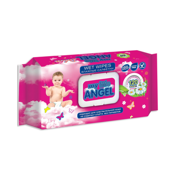 Влажные салфетки My Little Angel Ромашка 120л./вл.16 с клапаном (розовая)