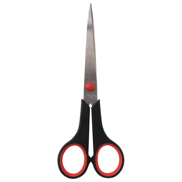 Ножницы 170мм, бюджет, резиновые вставки, черно-красные, ПВХ чехол, STAFF