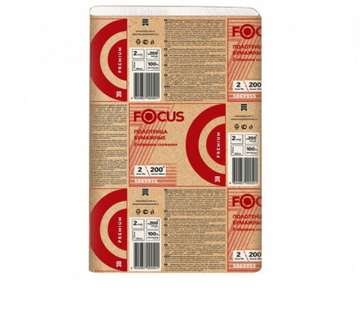 Бумажные полотенца листовые Focus Premium  Z-сложения 2-слойные 20 пачек по 200 листов