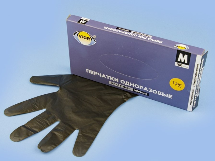 Перчатки эластомер М черные 100 шт