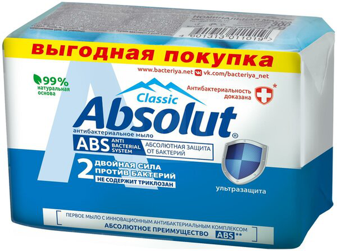 Мыло Absolut антибактериальное 300г, 4*75г Весна