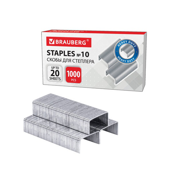 Скобы для степлера №10, 10/1000 шт., до 20 листов Brauberg
