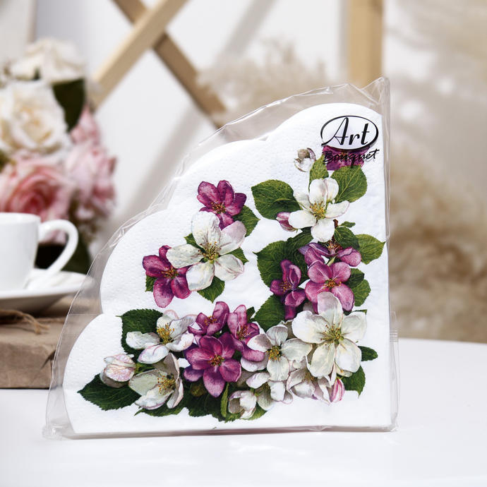 Салфетки бумажные декоративные Ф32см, 3 слоя, 12л Art Bouquet Rondo "Яблоневый цветок ", 3-сл/15