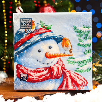 Салфетки 20л, Bouquet Home Collection Classic, 3хсл., "Снеговик в шляпе"/12