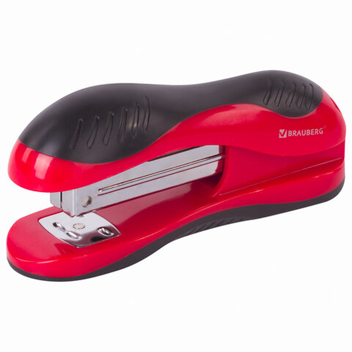 Степлер 24/6, 26/6 Brauberg, до 20 листов эргономичный, красно-черный