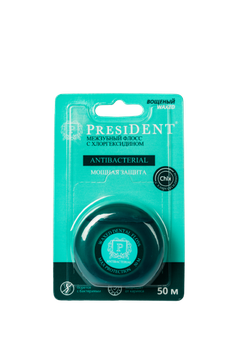 Зубная нить PRESIDENT® Antibacterial 50м арт.201