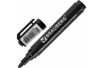 Маркер перманентный BRAUBERG "Classic", ЧЕРНЫЙ, круглый наконечник, 3 мм, с клипом, 150300