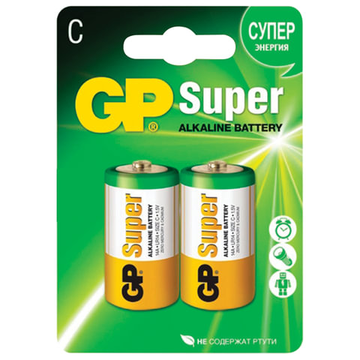 Батарейки GP Super (LR14,14A) алкалиновые, к-кт 2шт, блистер