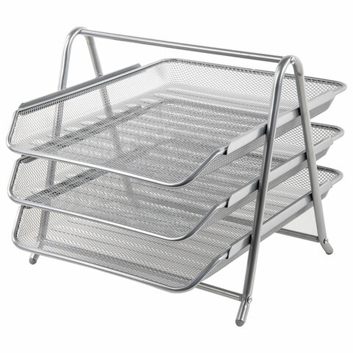 Лоток горизонт.металл. для бумаг 3 секции, А4, серебр.