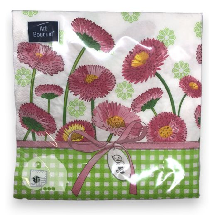 Салфетки Art Bouquet  "Маргаритки на зеленом" 33х33 , 3 слоя .20л/вл.12