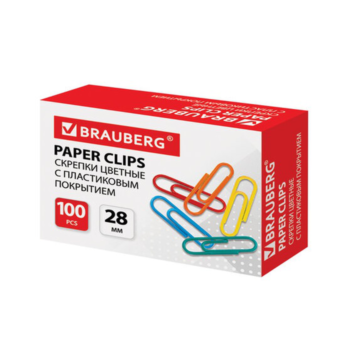 Скрепки 28 мм, цветные 100 шт в коробке