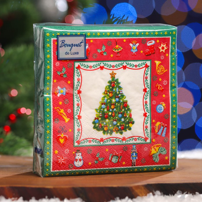 Салфетки бумажные декоративные Bouquet de Luxe 24х24 3 слоя 25л "Новогодняя сказка на красном " /15