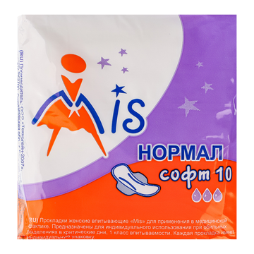 Прокладки гигиенические Mis нормал софт, 3 капли п/э 10шт